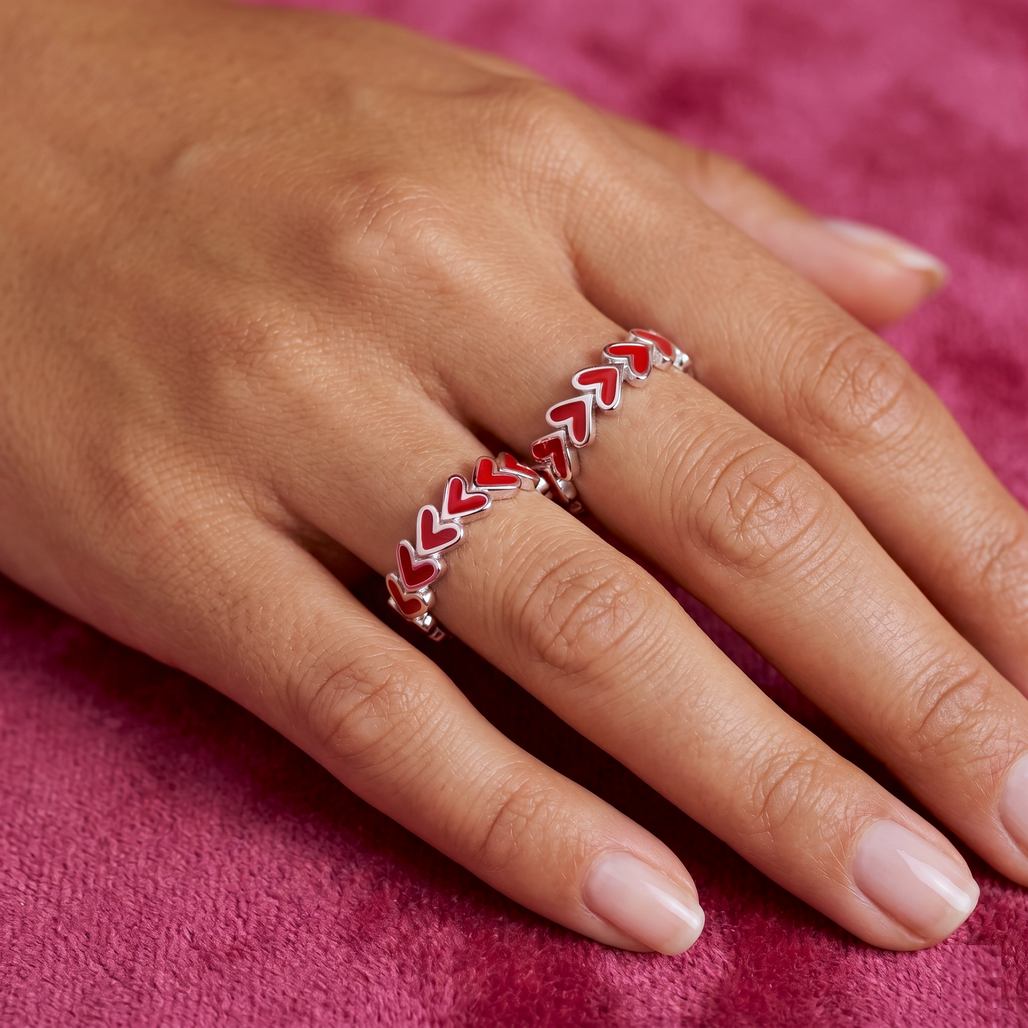 Ruby Heart Band Silver Ring