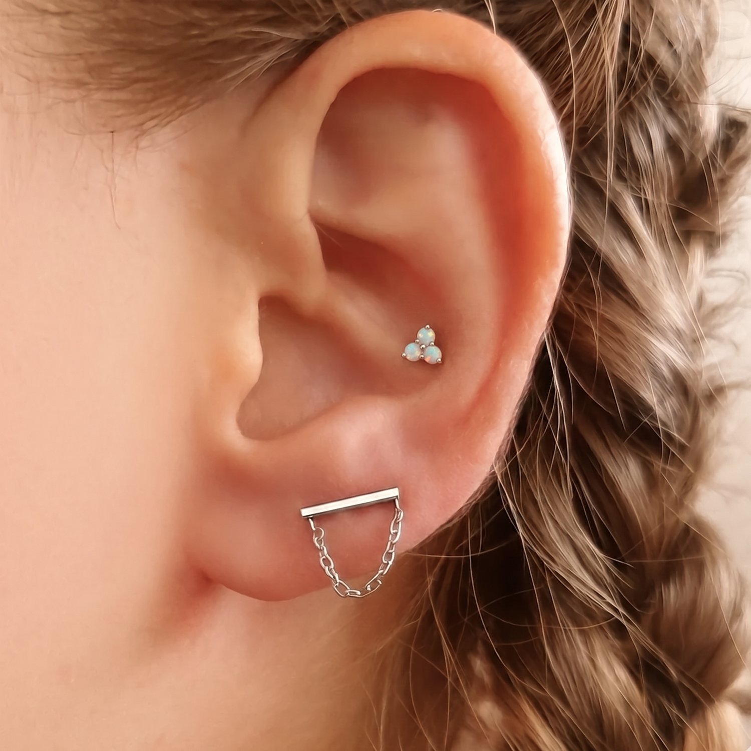 Skinny Bar Chain Stud Earrings
