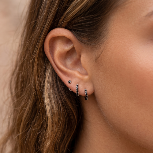 Mini Black Bezel Huggies Earrings
