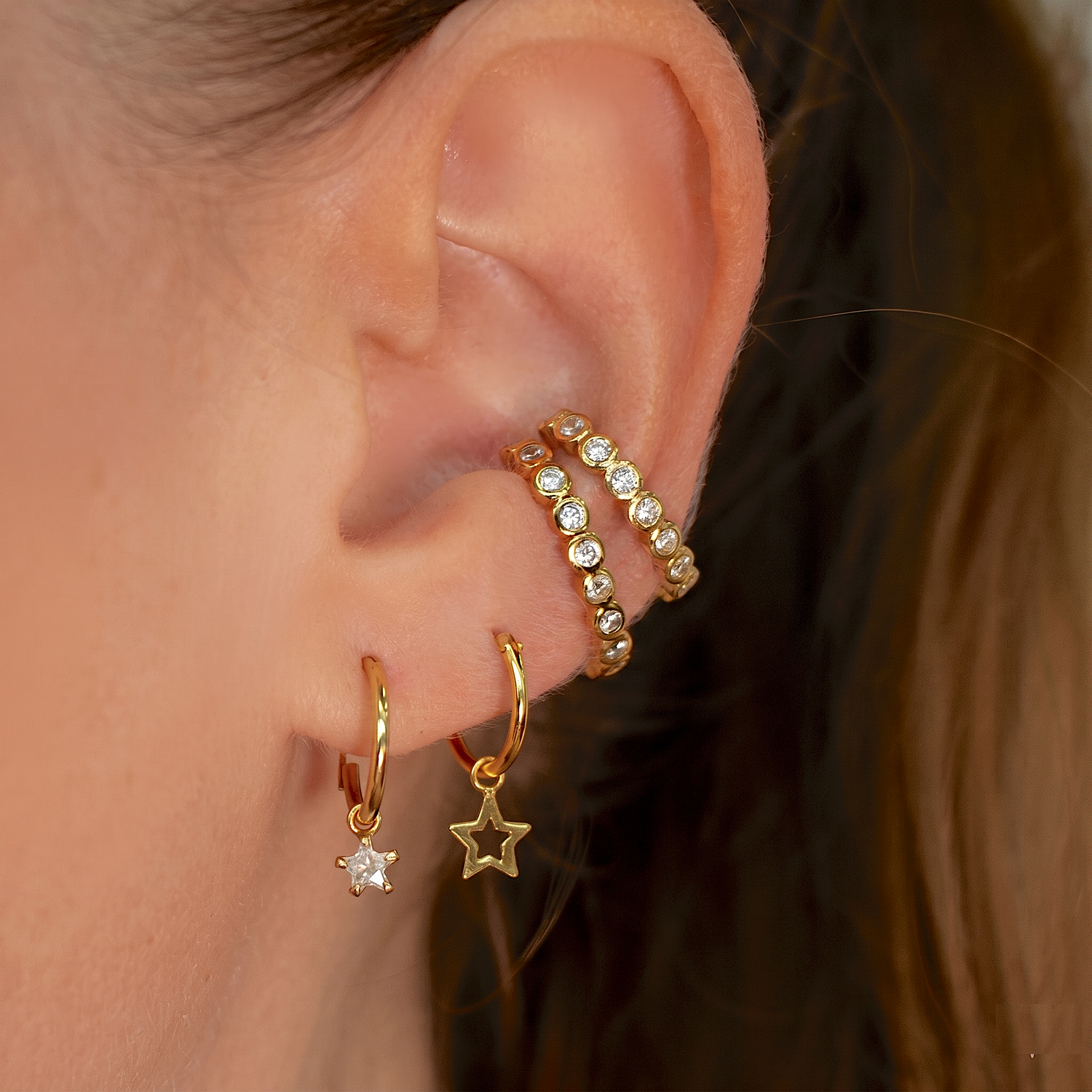 Bezel Suspender Stud Earrings