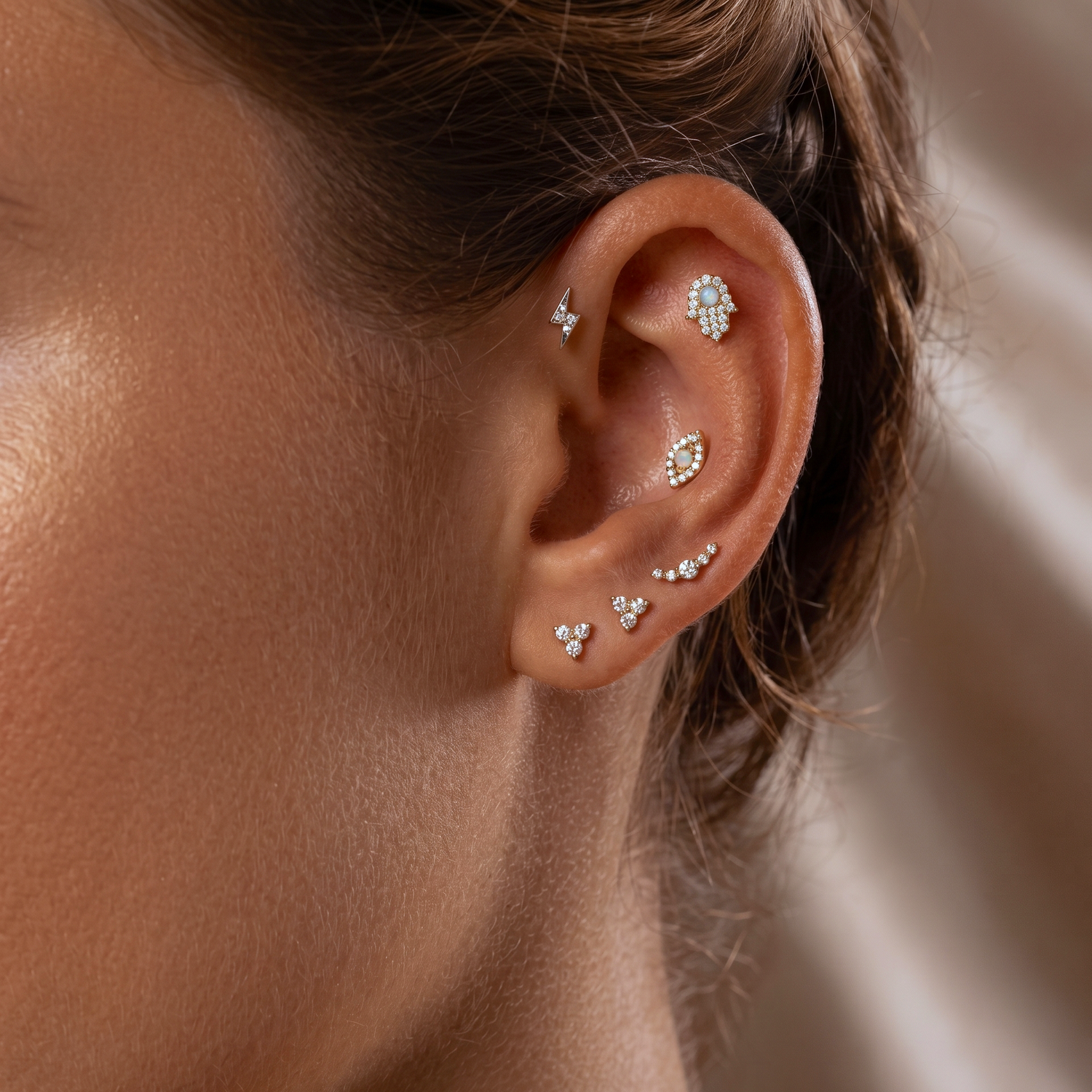 14K Solid Gold Diamond Little Thunder Flatback Earrings