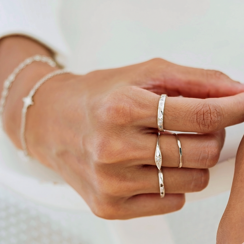 Mini Starburst Signet Ring Silver