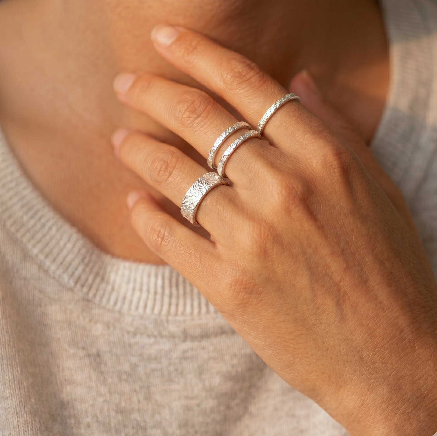 Vintage Finish Bold Stack Ring Silver
