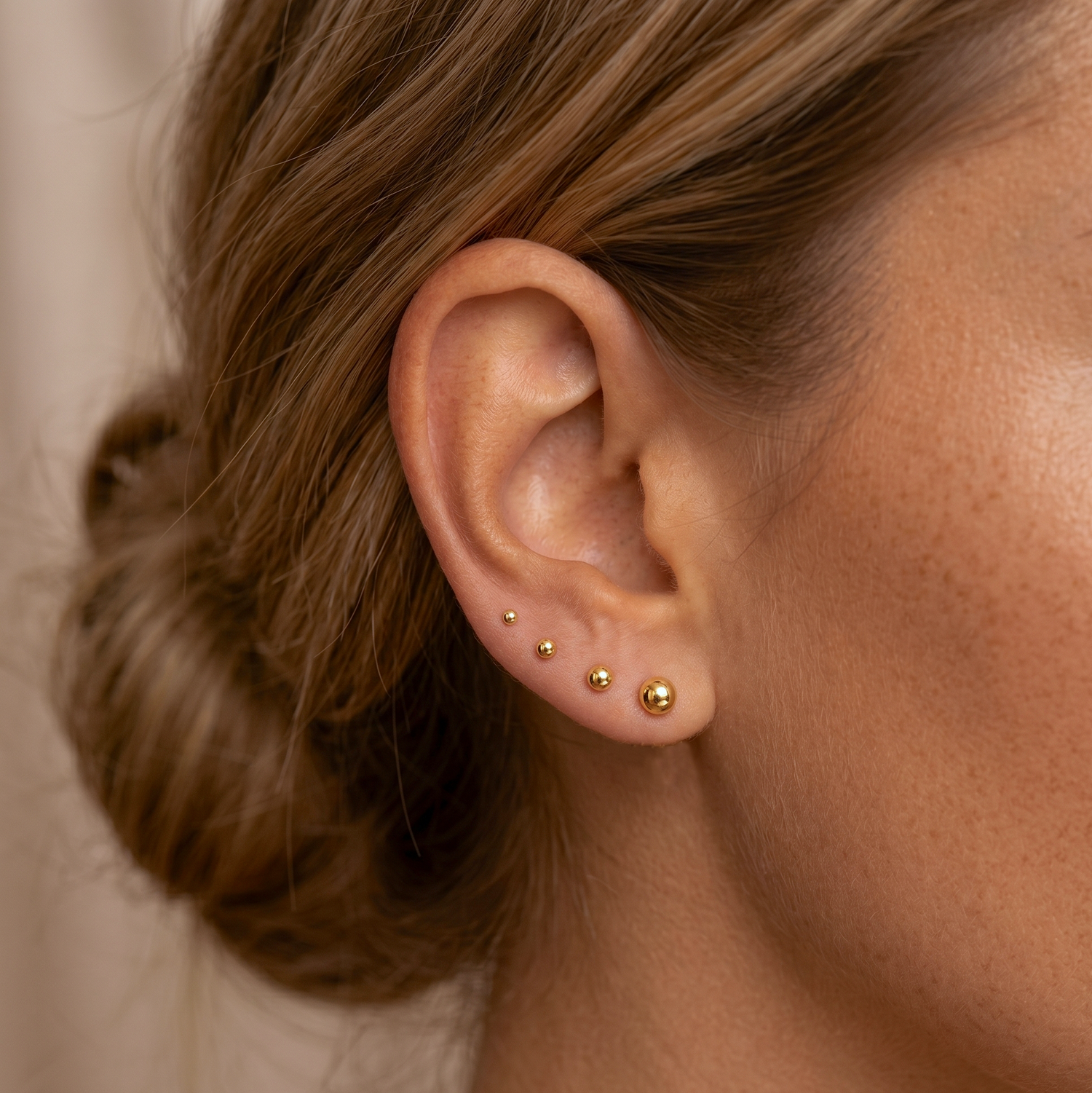 14K Solid Gold Ball Stud Earrings 3mm