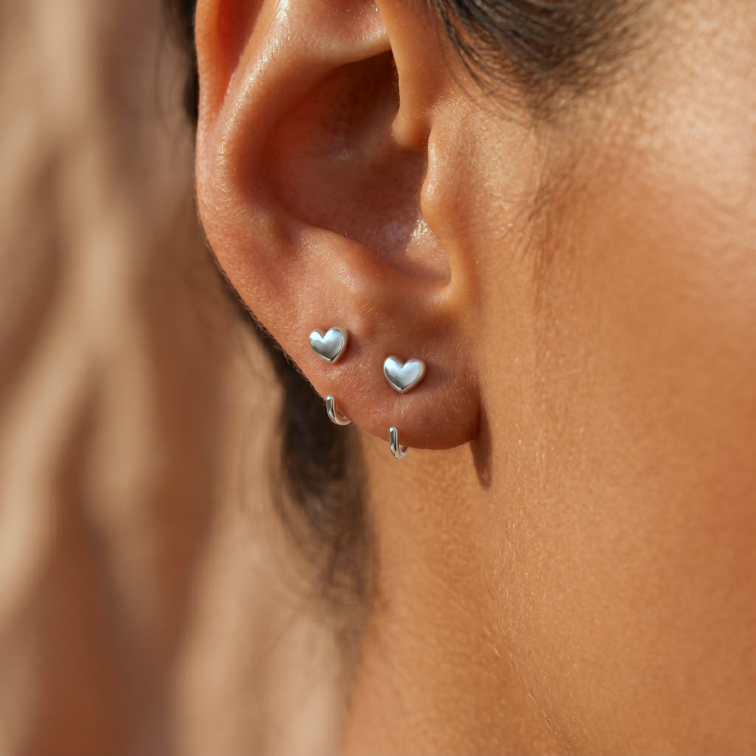 Mini Puff Heart Huggie Earrings