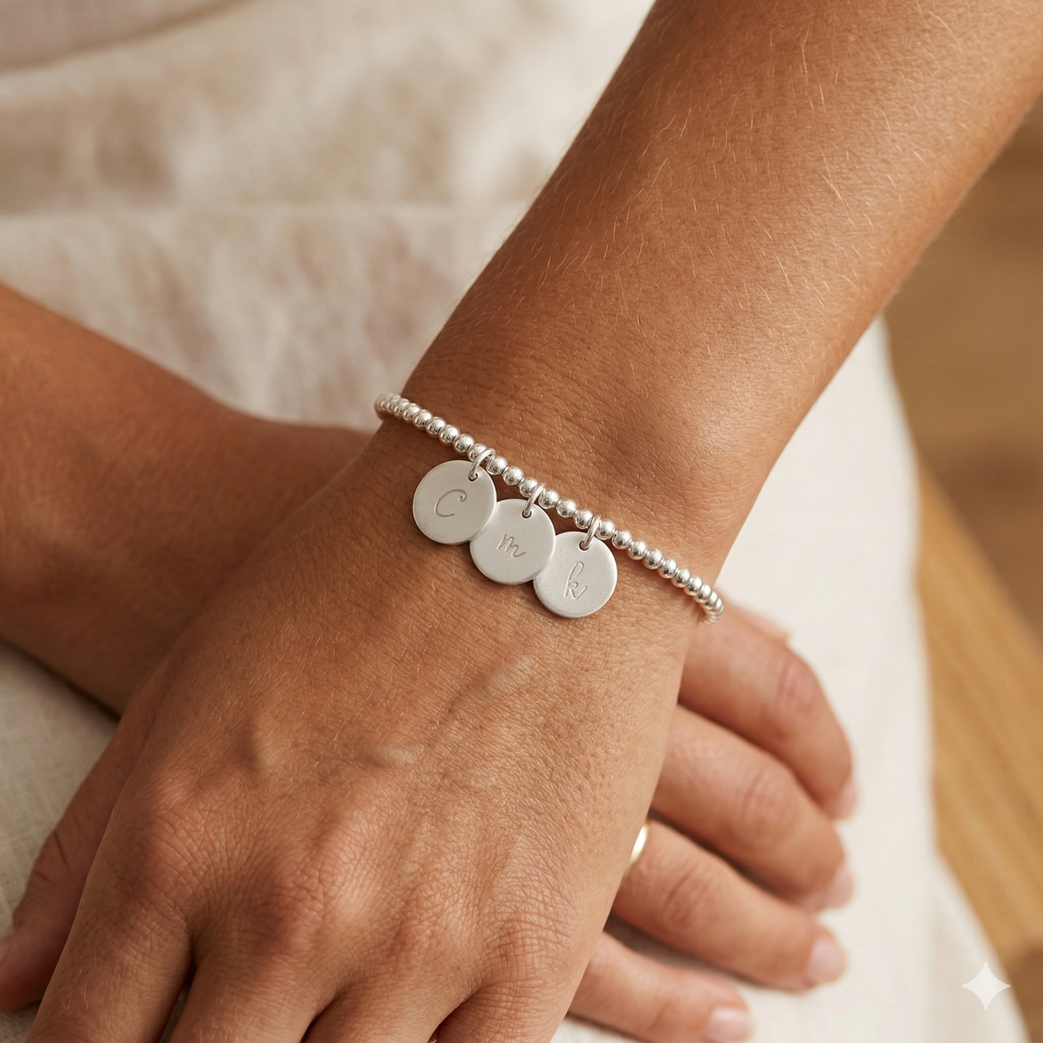 Personalized Disc Beaded Bracelet Silver