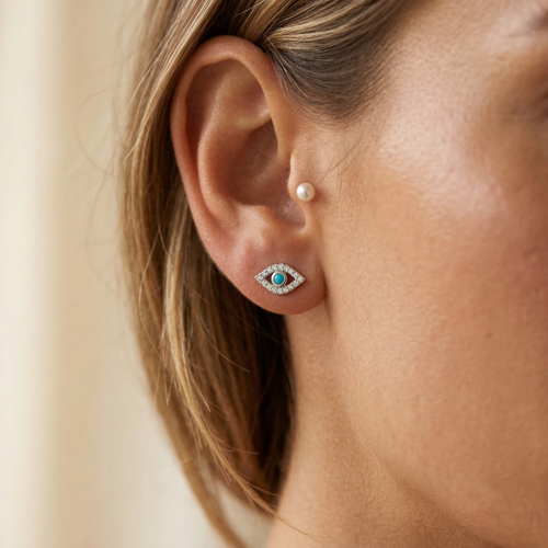 Evil Eye Turquoise Stud Earrings