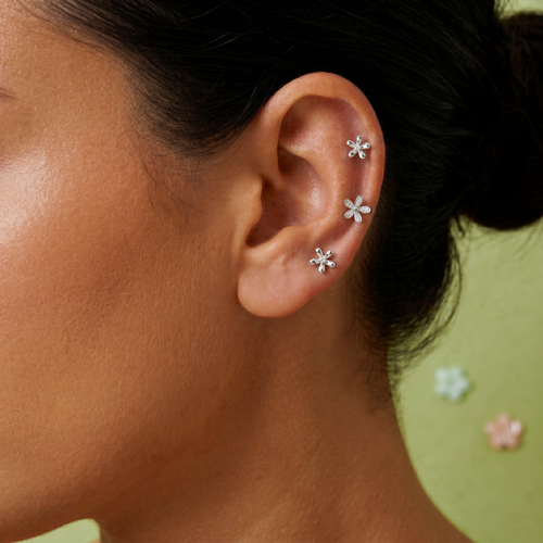 14K Solid Gold Floraison Diamond Flatback Earring