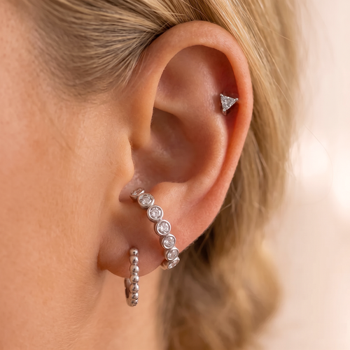 Bezel Suspender Stud Earrings