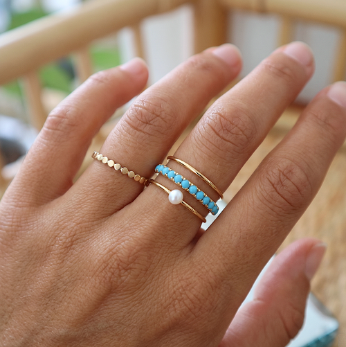 Beaded Disc Stacking Ring Gold