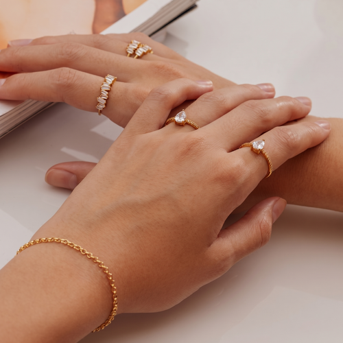 Embellished Baguette Ring Gold
