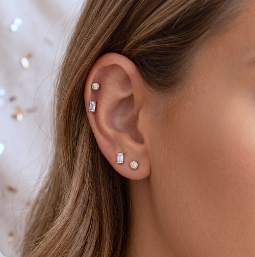 Mini CZ Bezel Stud Earrings