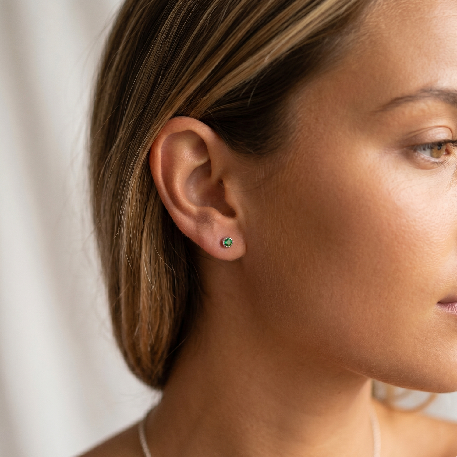 Mini Emerald Bezel Stud Earrings