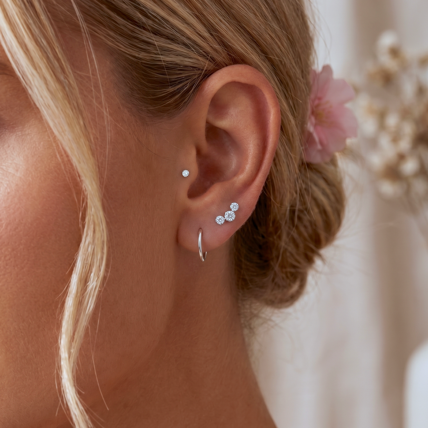 14K Solid Gold Baby Bezel Diamond Threaded Labret Earring