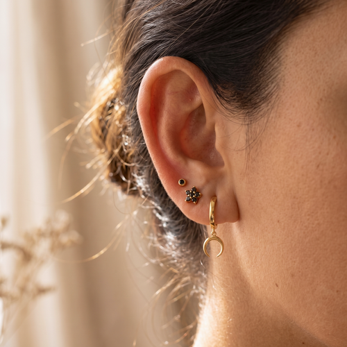 Mini Black Bezel Stud Earrings