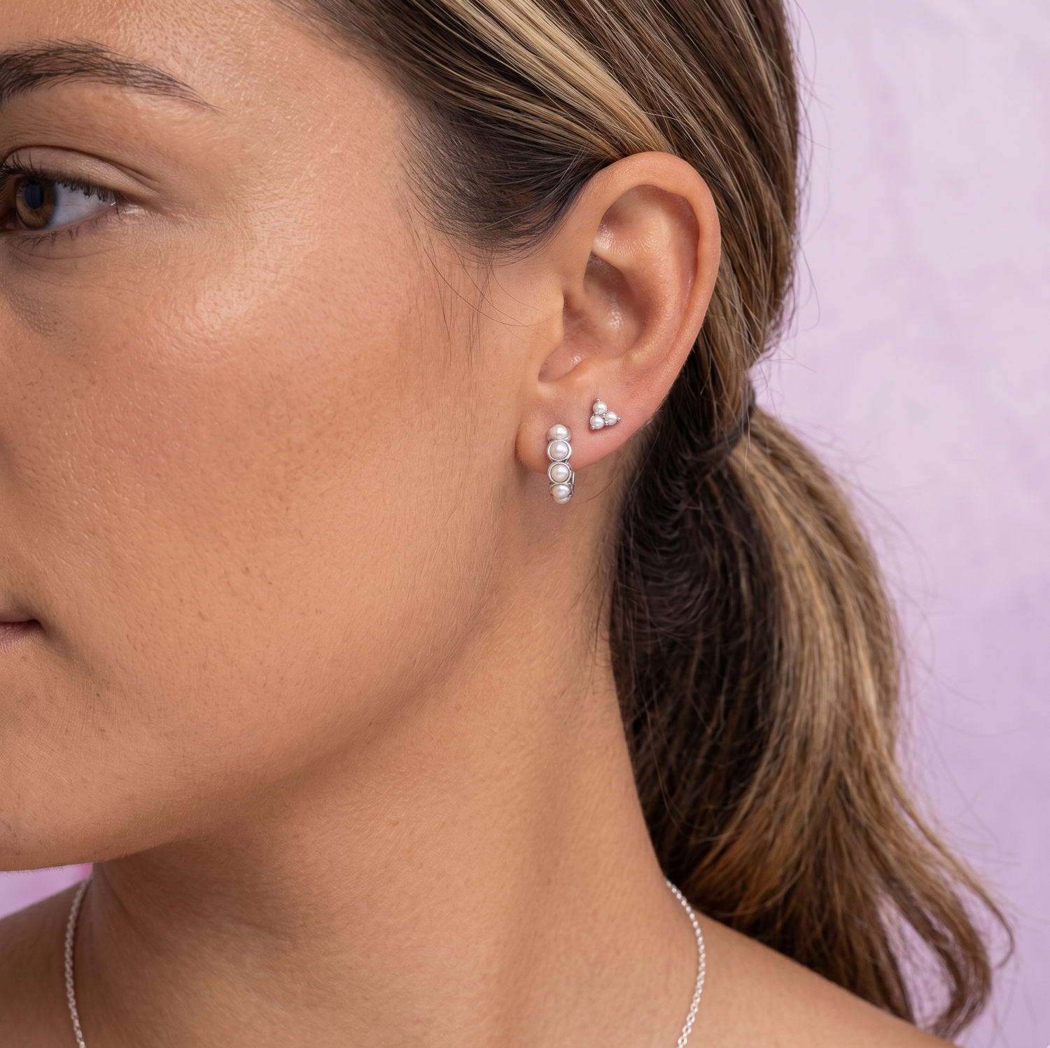 Trinity Pearl Stud Earrings