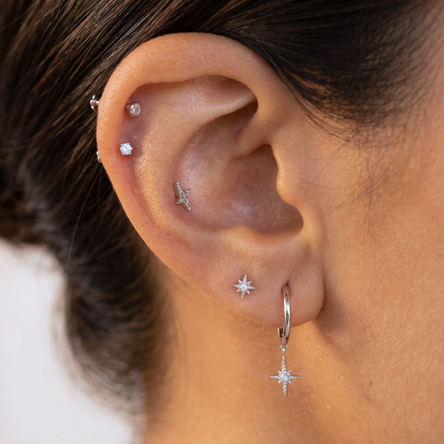 14K Solid Gold Baby Lab Diamond Flower Prong Flatback Earring
