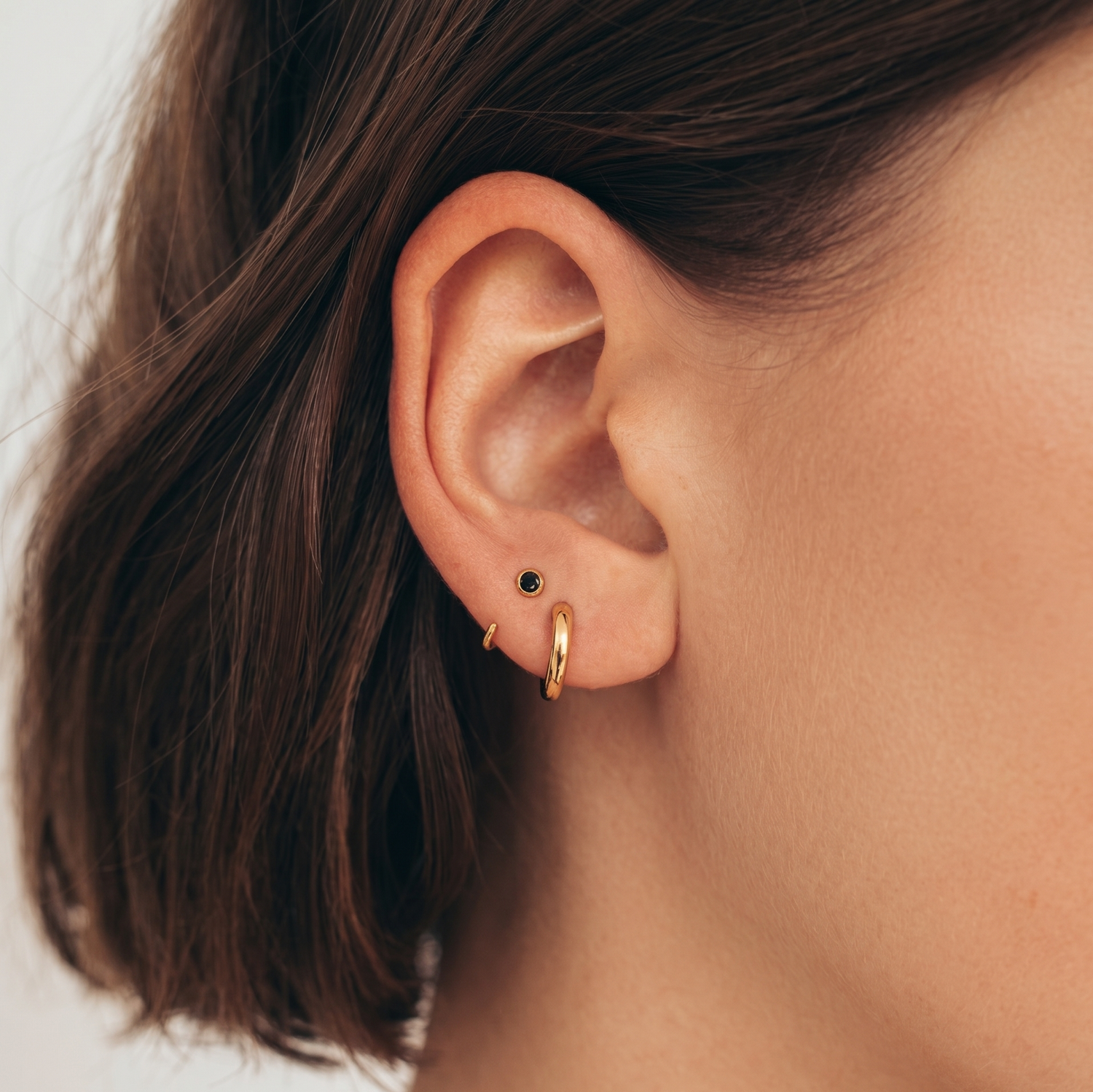 Mini Black Bezel Huggies Earrings