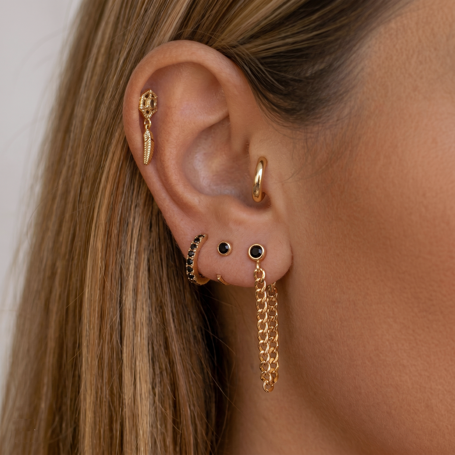 Mini Black Bezel Huggies Earrings