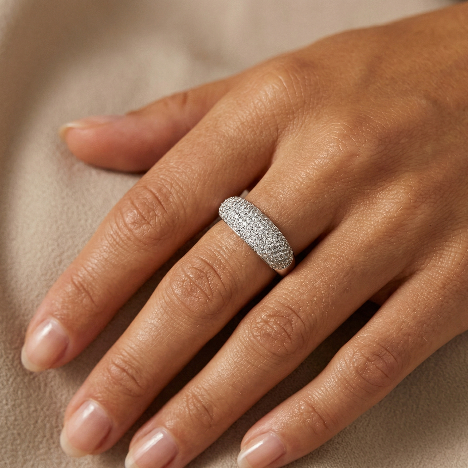 Encrusted Pave Dome Ring Silver