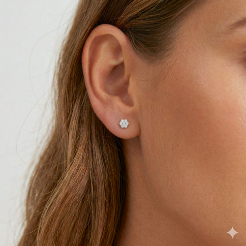 14K Solid Gold Mini Honeycomb Flatback Earring