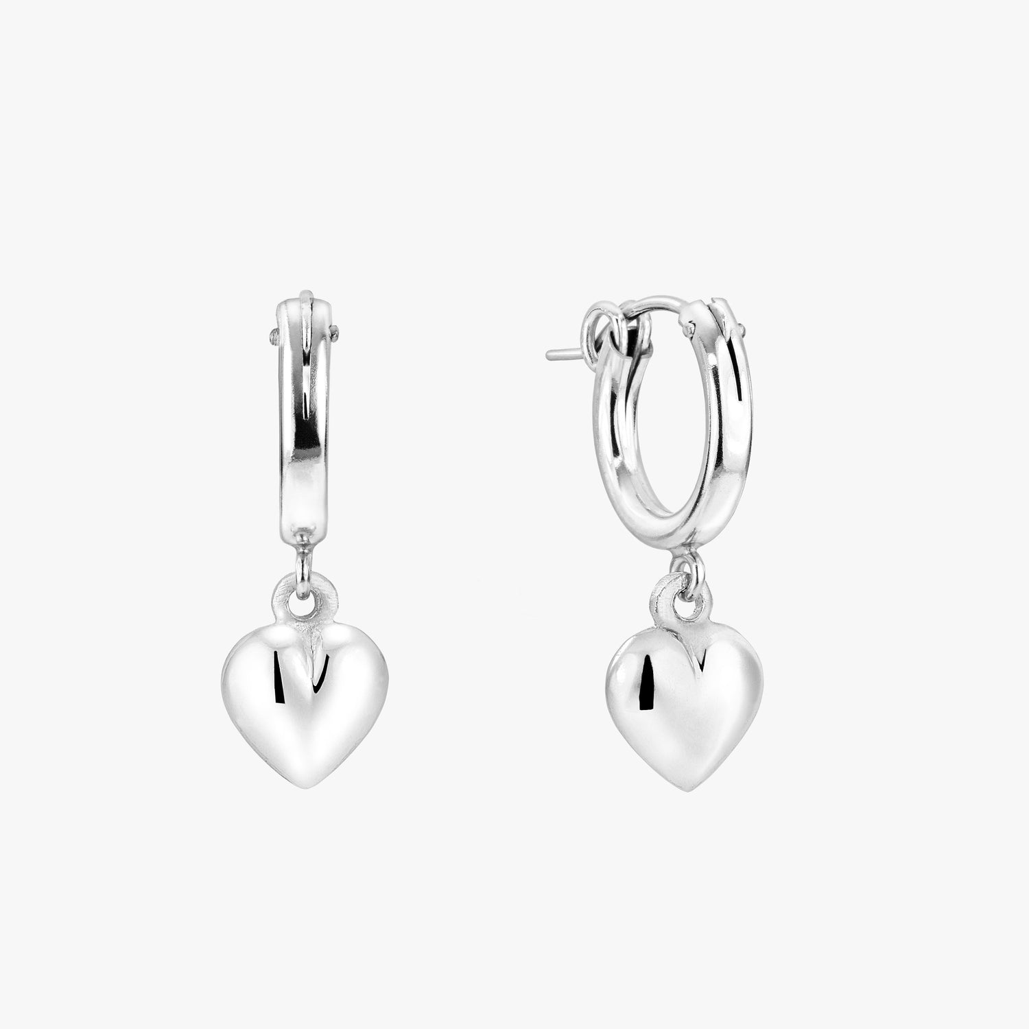 Silver Puff Heart Modern Round Hoop Earrings