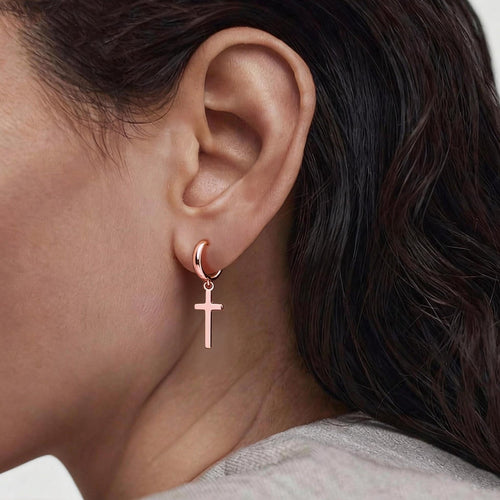 Cross Dangle Hoop Earrings