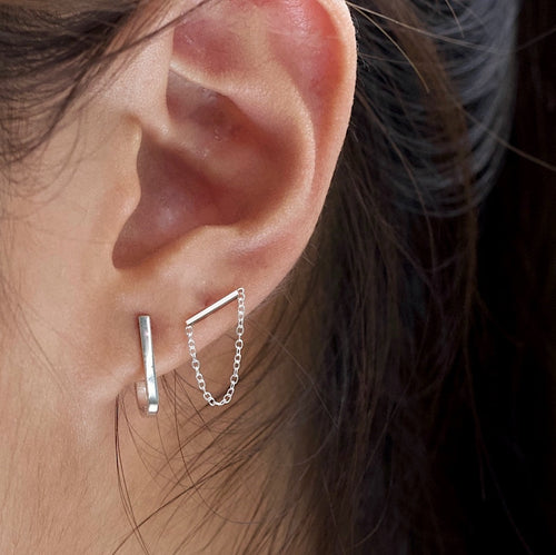 Skinny Bar Chain Stud Earrings