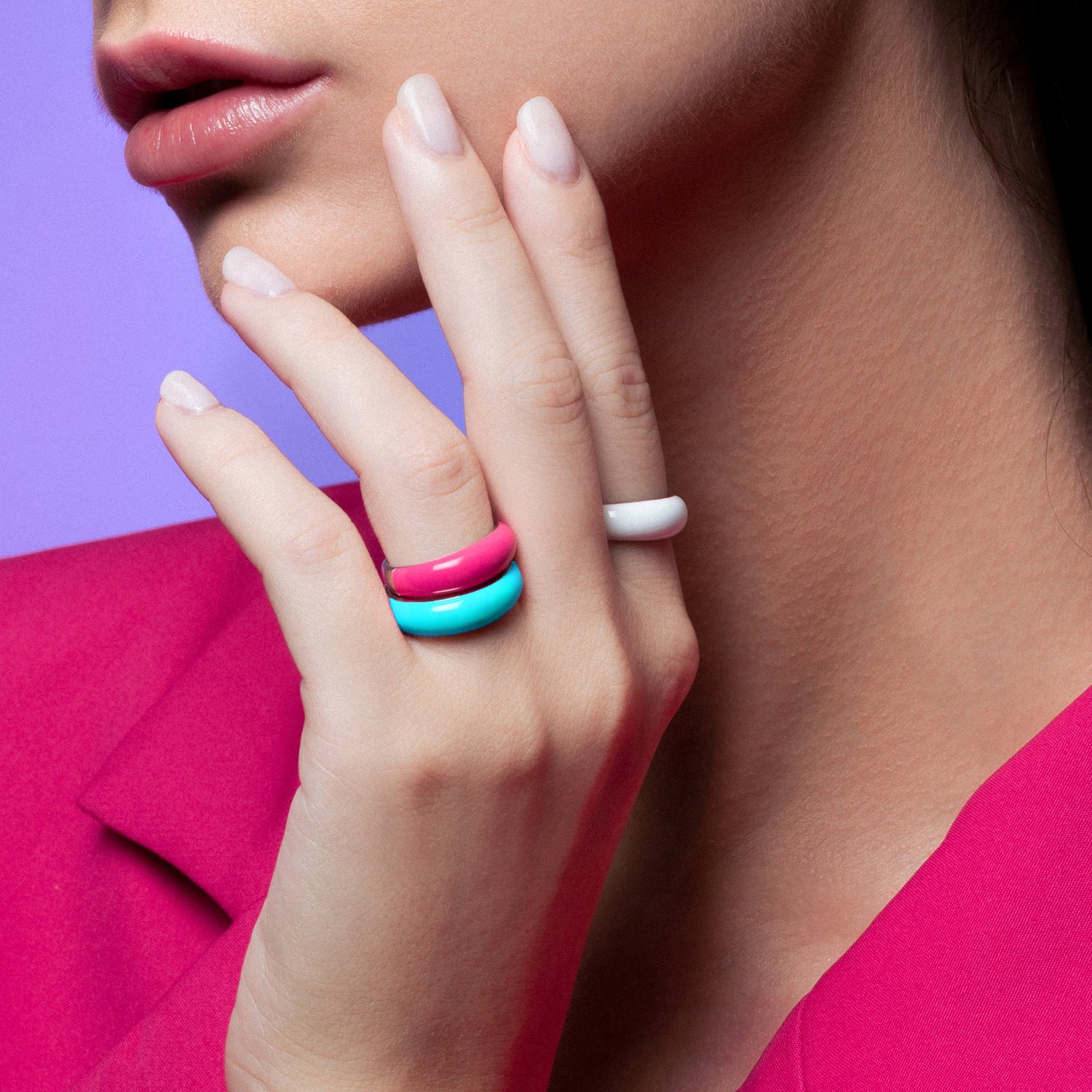 Sky Blue Enamel Dome Ring