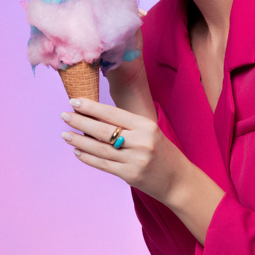 Twin Dome Sky Blue Enamel Ring