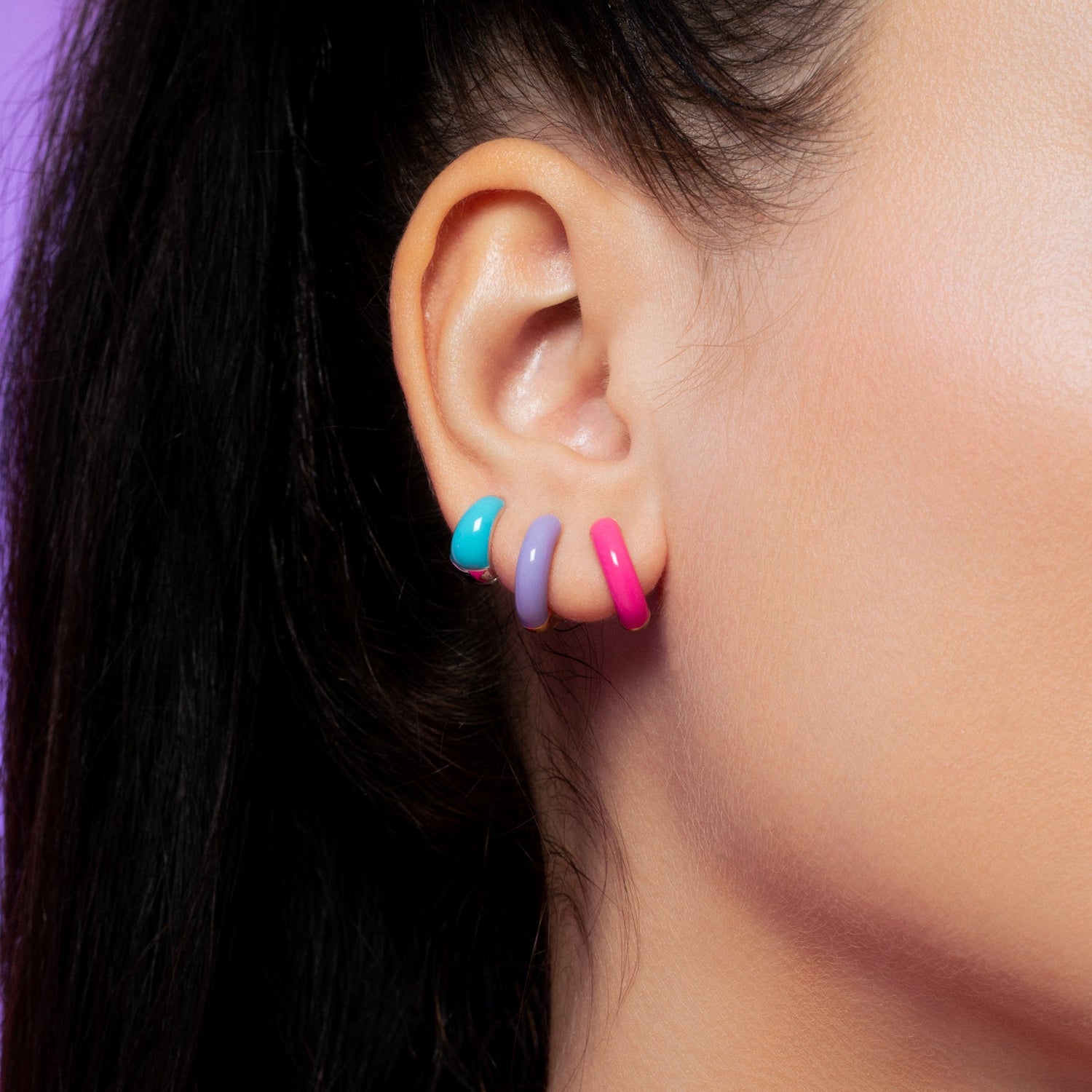 Sky Blue Bold Dome Enamel Huggie Earrings