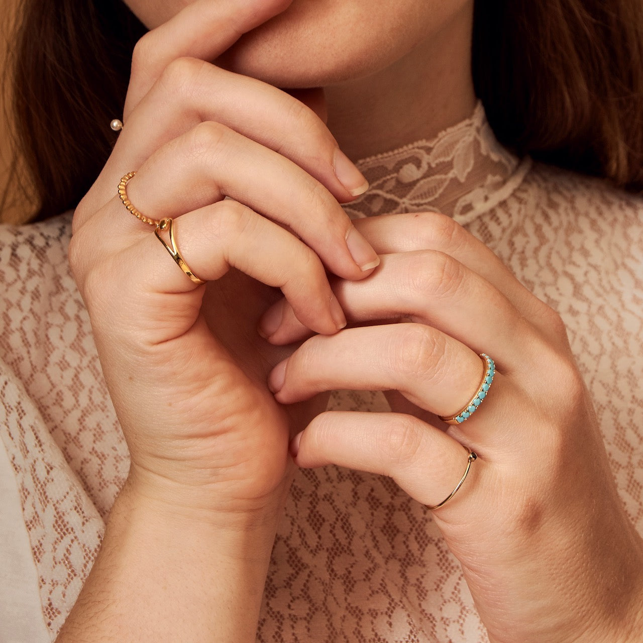 Bubble Chevron Ball Ring Gold