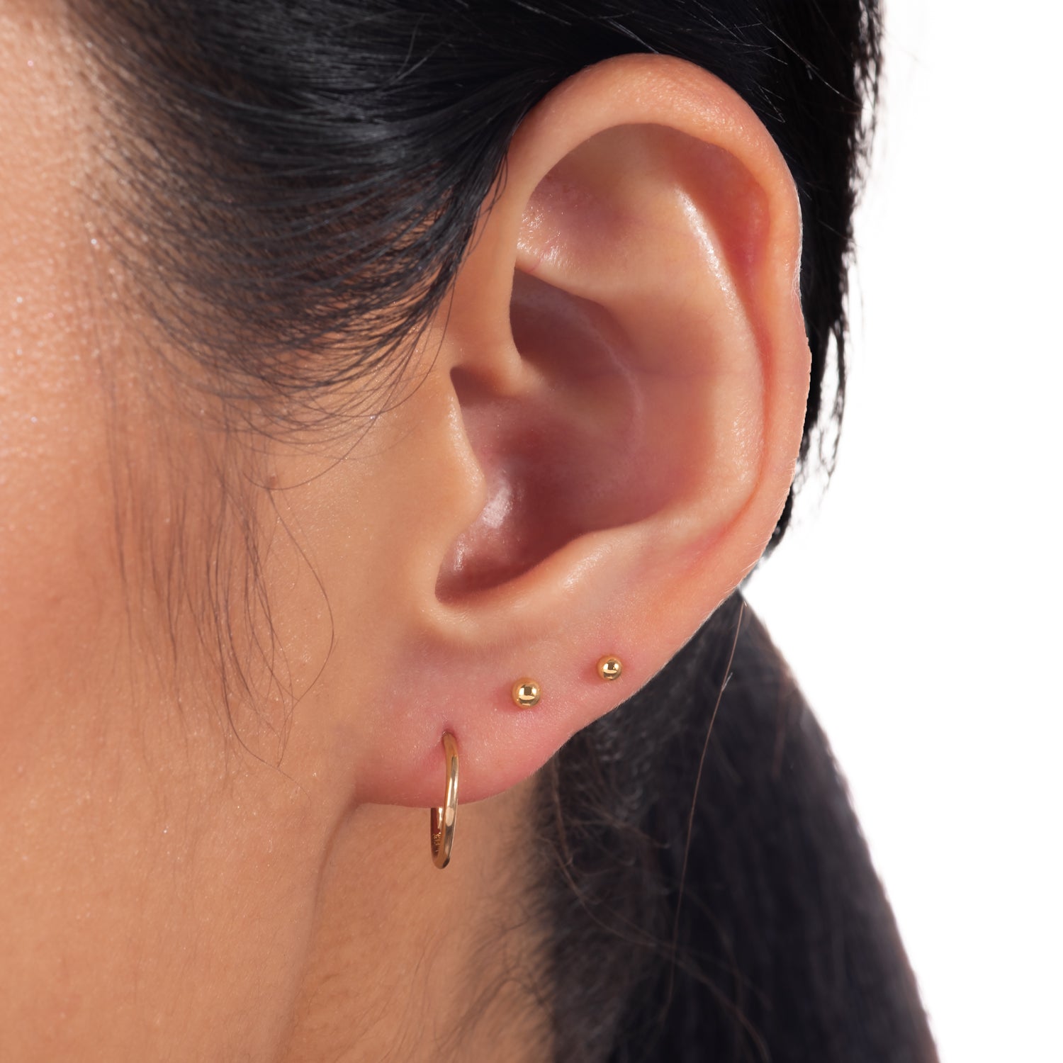 14K Solid Gold Endless Small Hoop Earrings 15mm