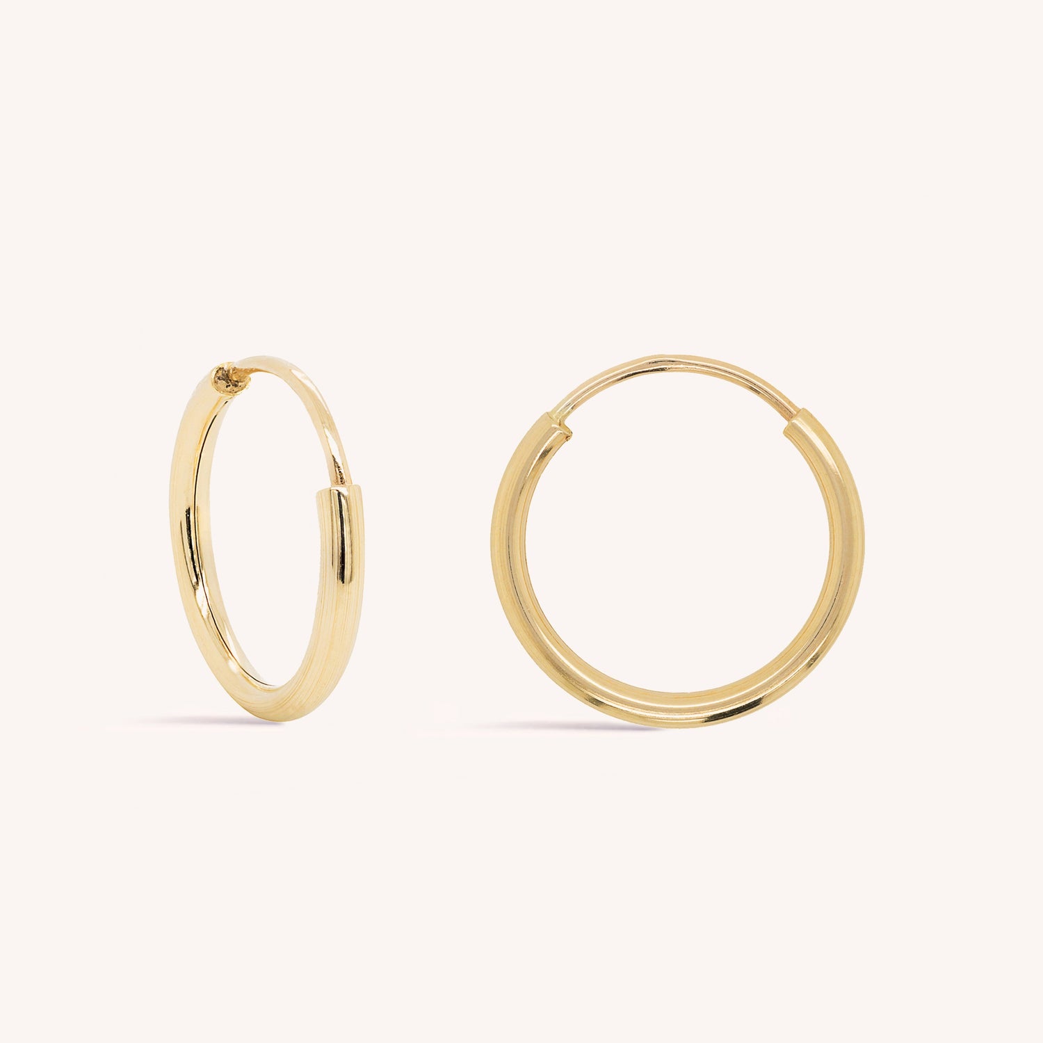 14K Solid Gold Endless Small Hoop Earrings 15mm