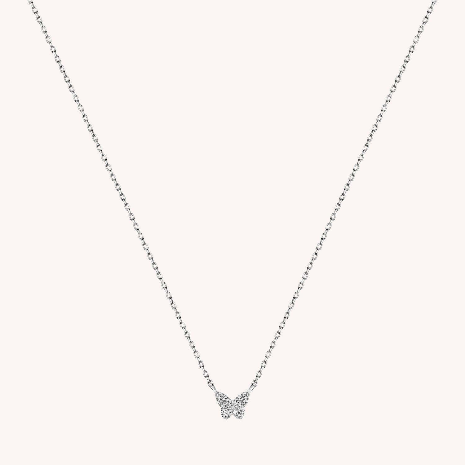 14K Solid Gold Mini Pavé Diamond Butterfly Necklace