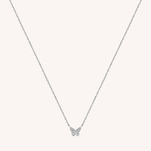 14K Solid Gold Mini Pavé Diamond Butterfly Necklace