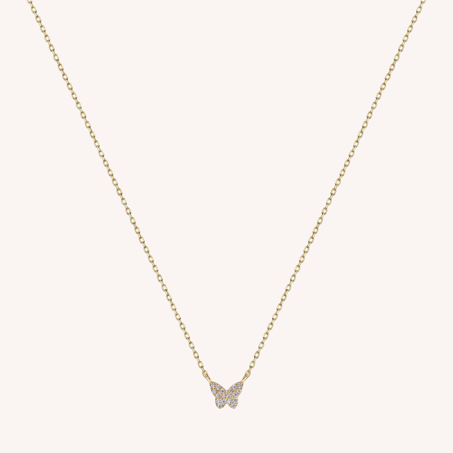 14K Solid Gold Mini Pavé Diamond Butterfly Necklace