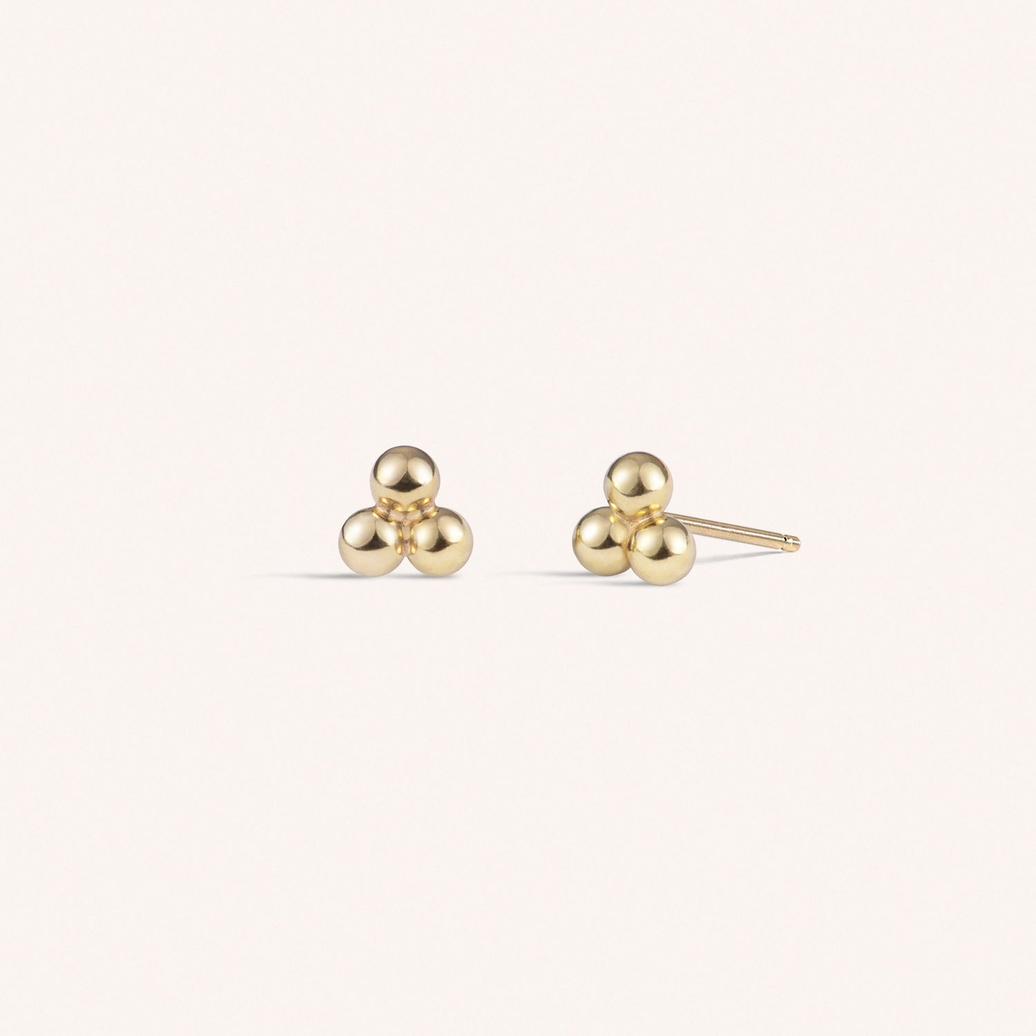 14k Solid Gold Trinity Ball Stud Earrings