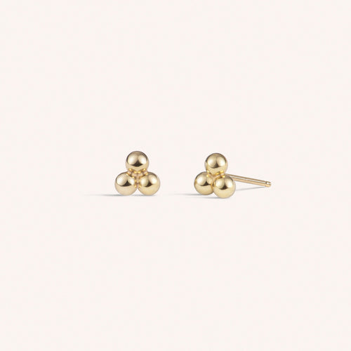 14k Solid Gold Trinity Ball Stud Earrings