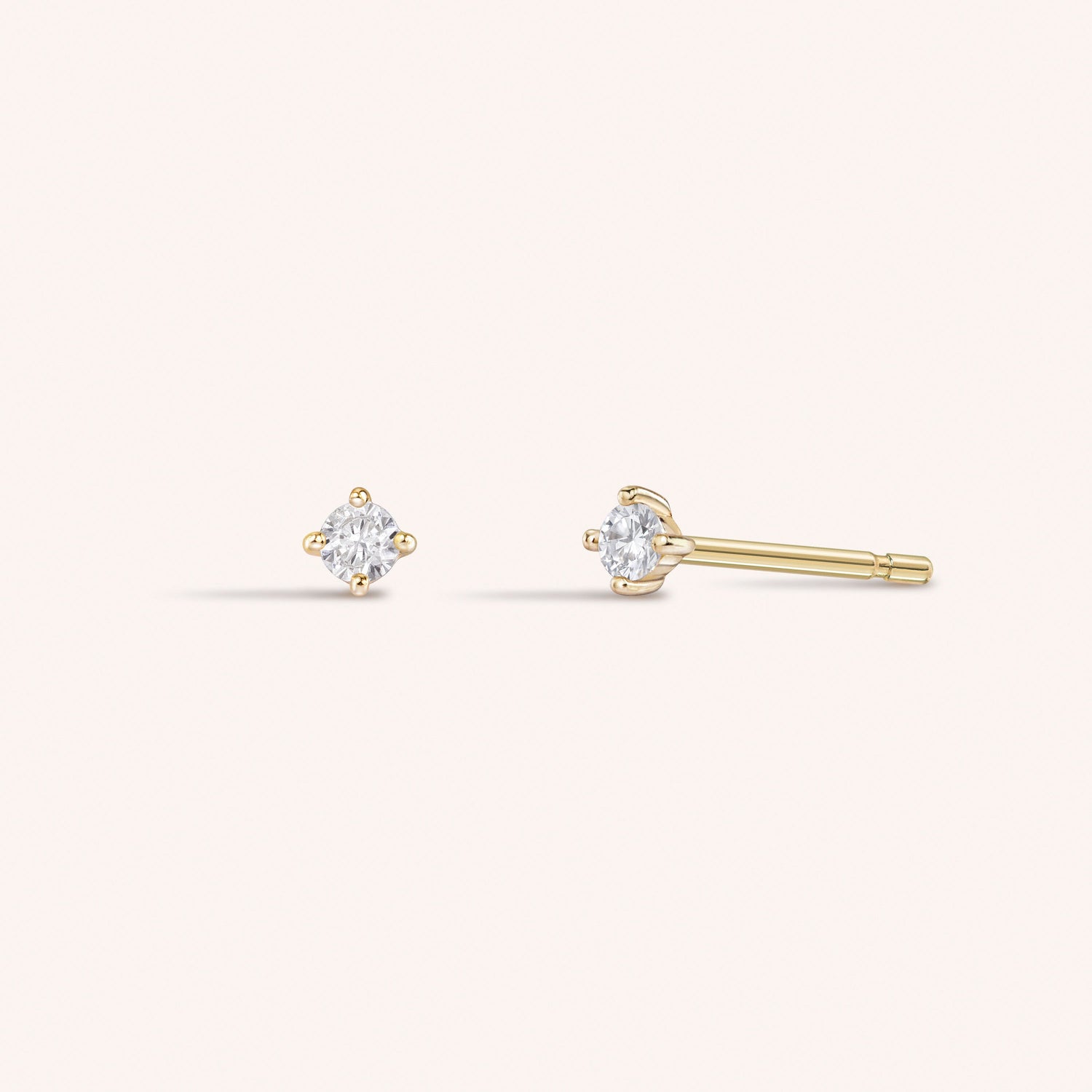 14K Solid Gold Baby Diamond Stud Earrings