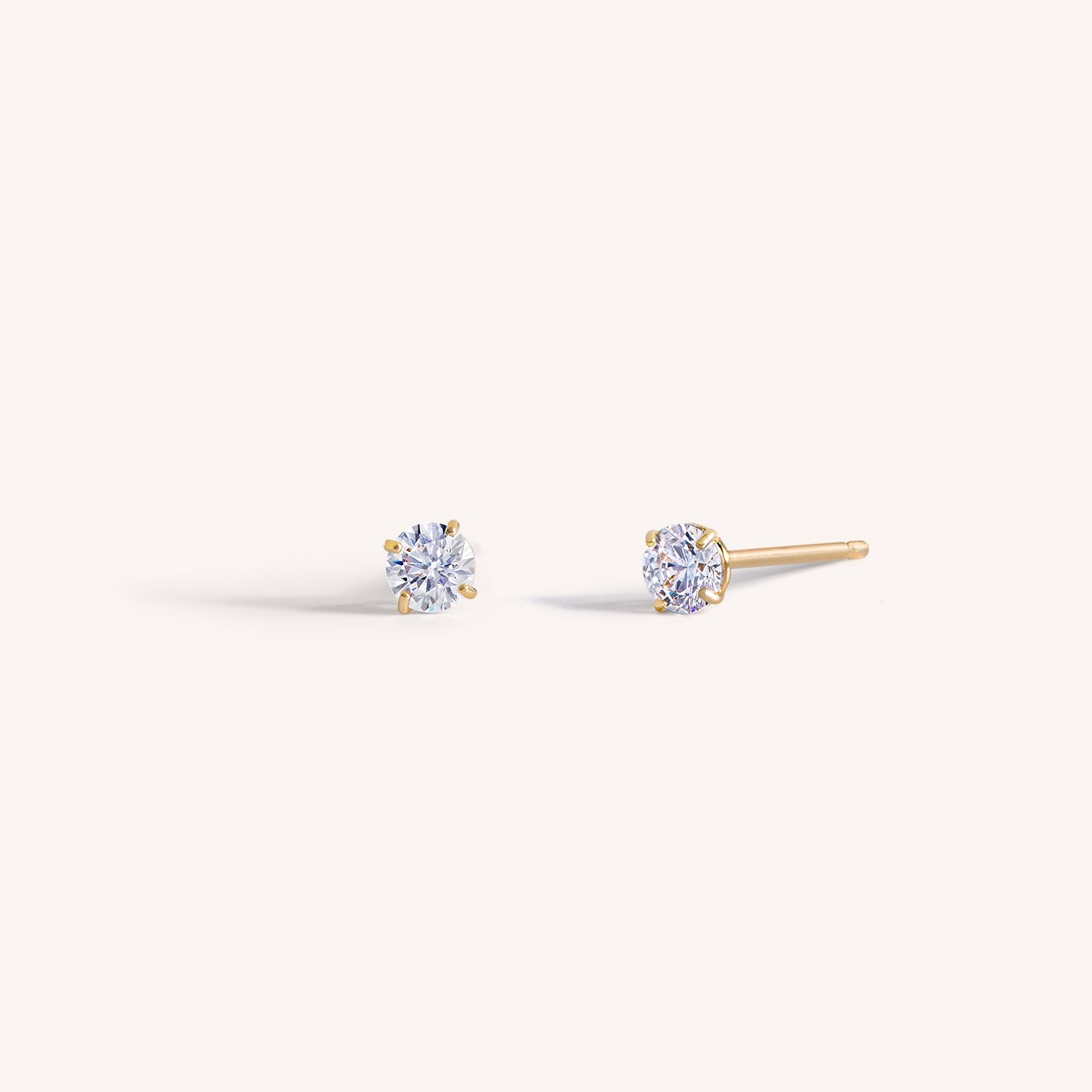 14K Solid Gold Mini Solitaire Stud Earrings 3mm
