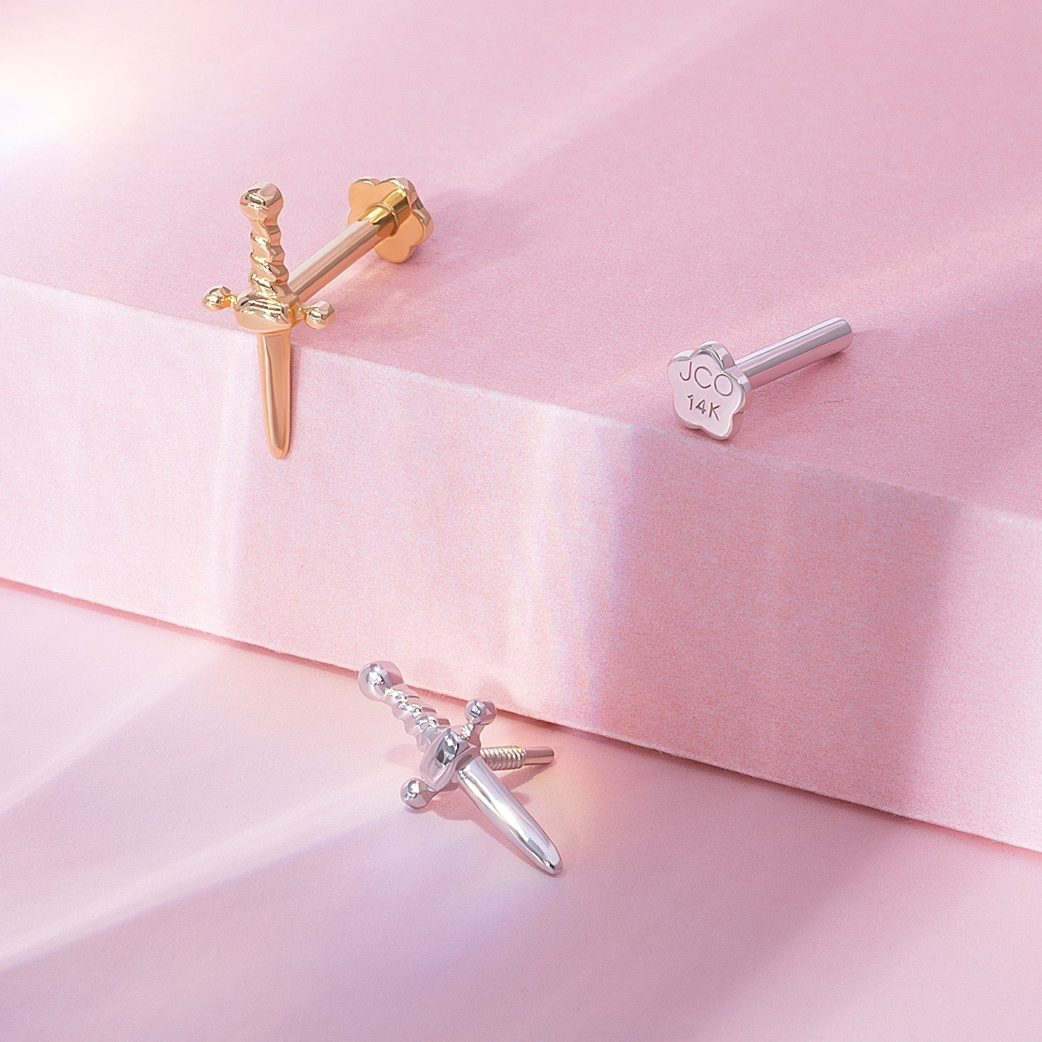 14K Solid Gold Mini Dagger Internal Threaded Labret Earring
