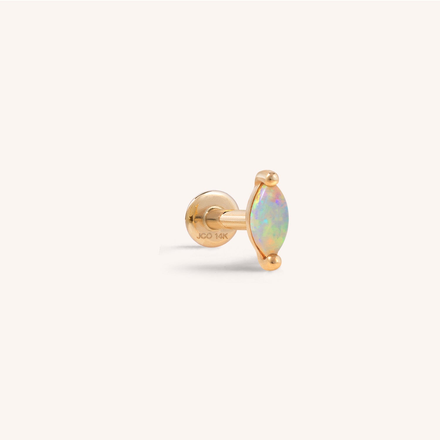 14K Solid Gold Opal Marquise Threaded Labret Earring