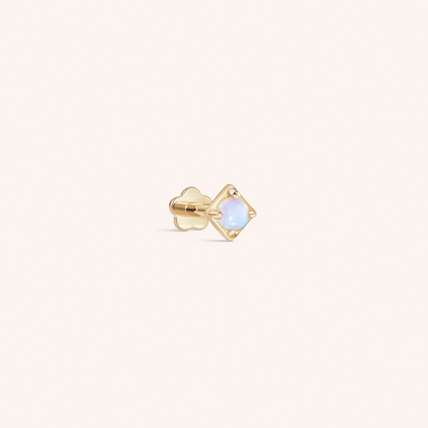 14K Solid Gold Mini Opal Squared Threaded Labret Earring