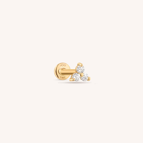 14K Solid Gold Diamond Trio Threaded Labret Earring
