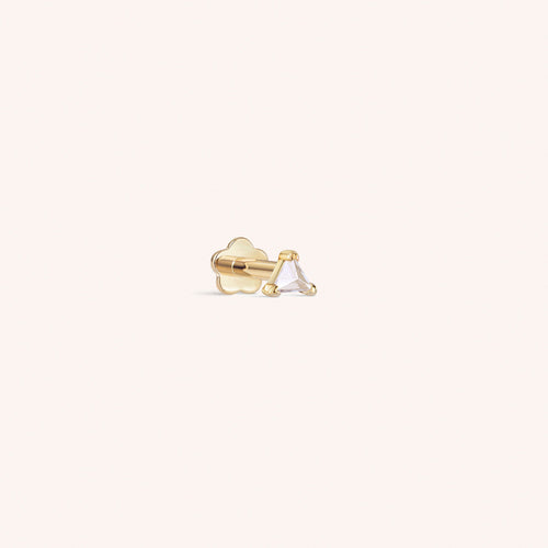 14K Solid Gold Topaz Triangle Threaded Labret Earring