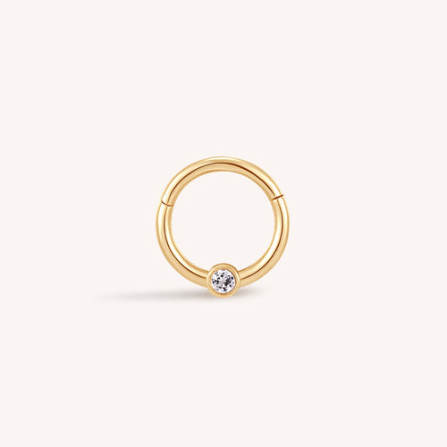 14K Solid Gold Topaz Hoop Clicker