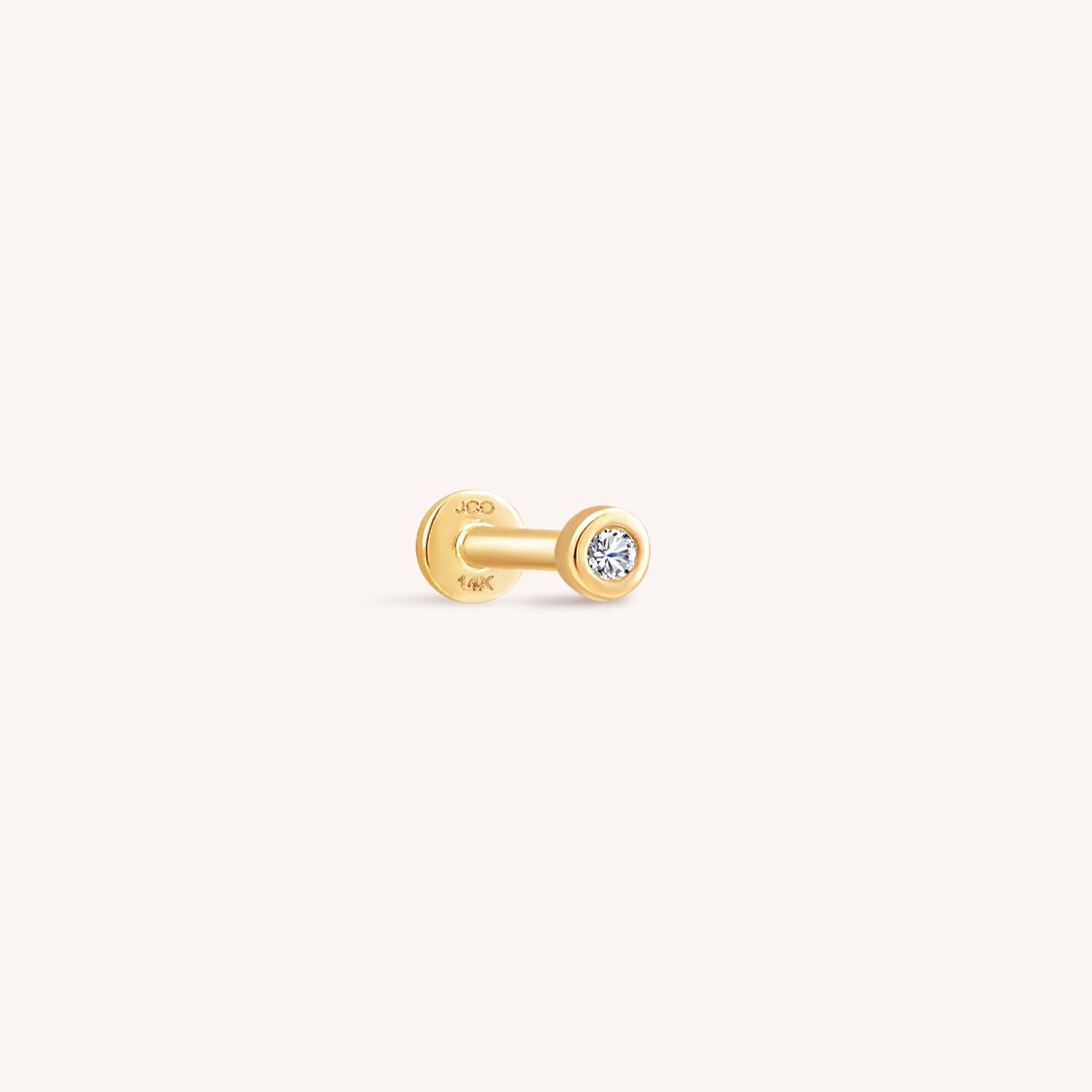 14K Solid Gold Baby Bezel Diamond Threaded Labret Earring