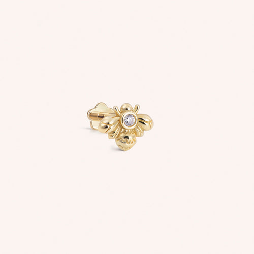 14K Solid Gold Single Bee Flat Back Earring