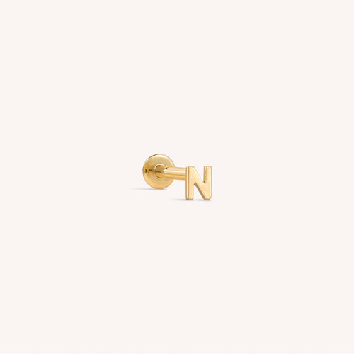 14K Solid Gold Mini Alphabet Flatback Earring